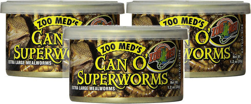 Zoo Med 3 Pack Can O' SuperWorms, 1.2 Ounces Per Can