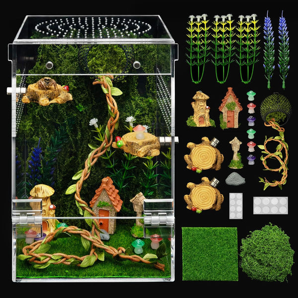Jumping Spider Enclosure Kit,Escape Proof Reptile Tank,Praying Mantis Terrariums,Transparent Acrylic Bug Habitat,Arboreal