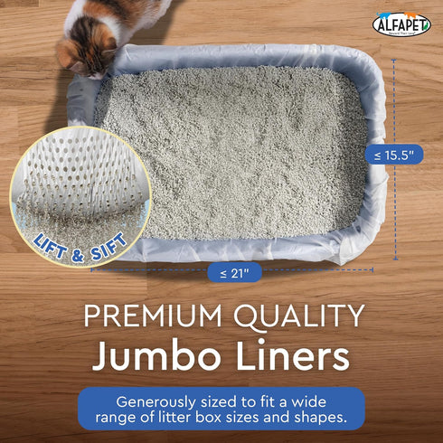 Alfapet Sifting Cat Litter Box Liners - Jumbo 10 Count, Tear-Resistant, Waterproof, Fits X-Large Litterbox