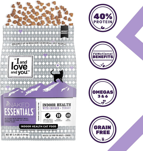 I and love and you Naked Essentials Dry Cat Food, Chicken + Turkey for Indoor Health, Grain Free, 3.4lb Bag