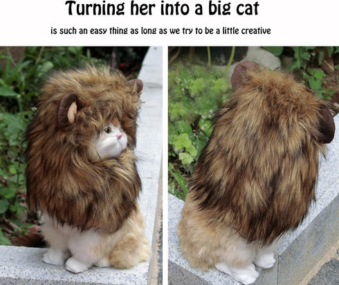 Onmygogo Lion Mane Wig for Cats, Funny Pet Cat Costumes for Halloween Christmas, Furry Pet Clothing Accessories, Size