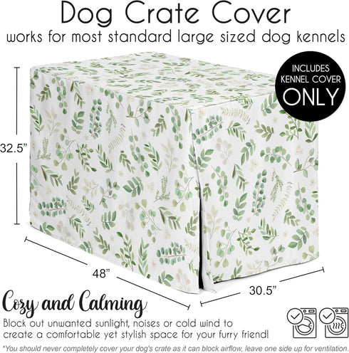48in. Sweet Jojo Designs Large Dog Crate Cover (Green Boho Floral Leaf) Pet Cage, Kennel Covers (Bohemian, Watercolor