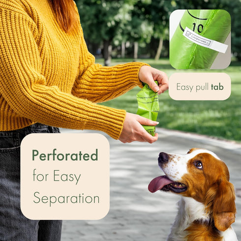 100% 300 Count, 100% (Not Made In China) Certified Home Compostable Dog and Cat Poop Bags, Plant Based Refill Rolls