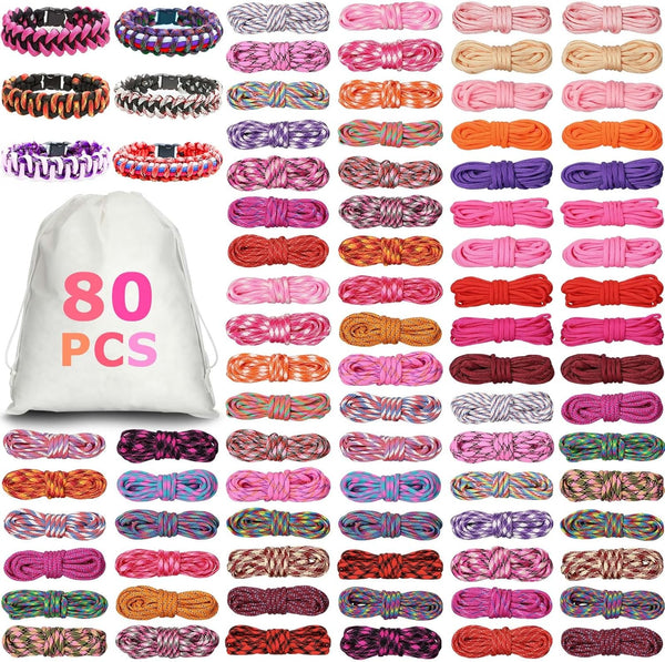 Riakrum 80 Pcs Paracord 550, 10ft Each Multifunction Paracord Ropes Combo Crafting