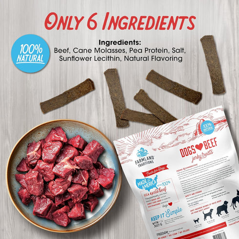 Farmland 2 (Pack 1) Traditions Dogs Love Beef Jerky Dog Treats, All Natural, Grain-Free, High Protein Training Treats