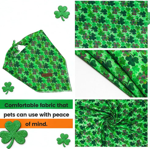 1PC Elegant little tail St Patrick's Dog Bandana, Lucky Clover Washable Pet Scarf Female or Male Square Dog Bib