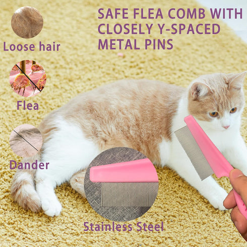 6 6-in-1 Cat Grooming Brush Kit Tools - Deshedding & Dematting for Long/Short Hair, Self-Cleaning Slicker Brush