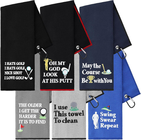 Moukeren 6 Pcs Funny Golf Towel | 16 x 24 Microfiber Embroidered Golf Bag Towel with Clip for Gifts