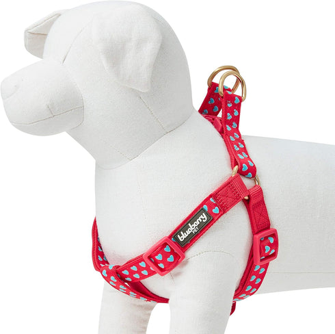 Blueberry Pet Adjustable Step-in Dog Harness - Velvety Heart Flocking Valentine’s Day for Medium Dogs, Lust Red