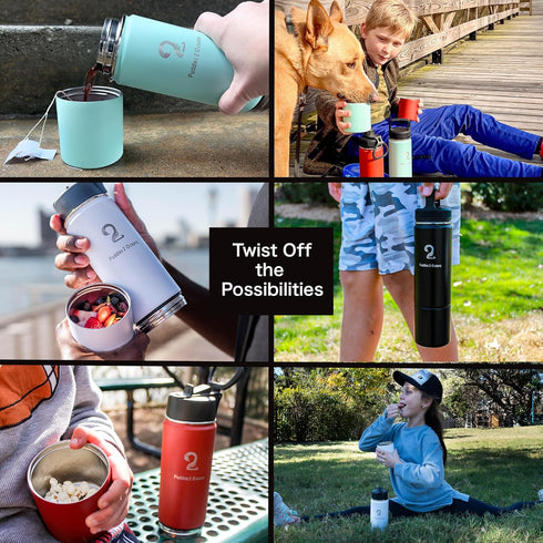 3 Insulated Water Bottle & Snack Container - Stainless Steel Water Bottle with Storage Compartment, Lid Types BPA Free