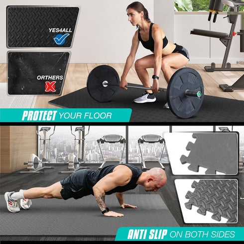 Yes4All 24SQFT-120SQFT Puzzle Exercise Mat - EVA Interlocking Foam Floor Tiles with Border for Home Gym Workouts.
