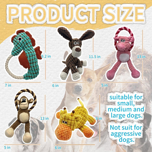 Sumuyo Toy,2-Pack Plush Wrinkled Squeaky Dog The Best Durable Teething Puppy Rope Chew Toy Keeps Them Busy Playing