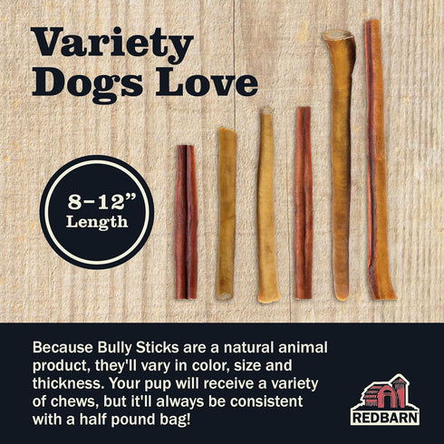 Redbarn All Natural 8-12” Bully Sticks for Medium & Large Dogs - Healthy Long Lasting Chews Variety Party Pack