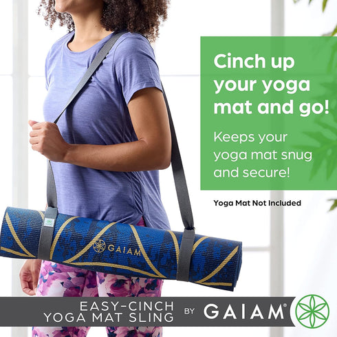 Gaiam Easy-Cinch Yoga Mat Sling - Durable Carrying Strap with Metal D-Rings for Secure Fit (No Mat Included)