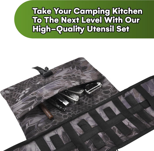 Grippi Hanging Camping Utensil Organizer, Compact Waterproof Bag for Outdoor Cooking - Set of 1 (Black)