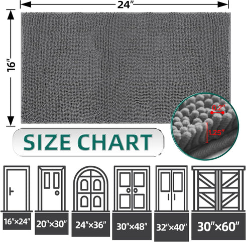 Mud Mats for Dogs Large Soft Microfiber Dog Mat for Muddy Paws Absorbent Dog Door Mat with Non Slip Backing Dog Rugs for Muddy Paws Quick Dry Mud Mat for Entry & Indoor (16"X24",Grey)