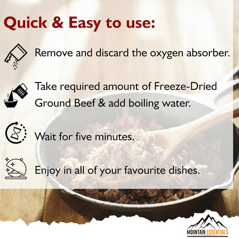 10 7-Year Pack 1 MOUNTAIN ESSENTIALS Freeze-Dried Ground Beef Pre-Cooked and Ready-to-Eat Hamburger Meat | Everyday