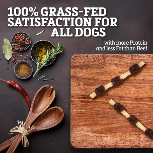 Rawhide Dog Treats, Healthy Grass-Fed Buffalo Jerky Chews, Hickory Smoked Flavor, Jerky Kabob, 18 Count
