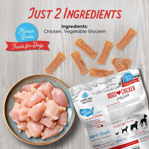 Farmland 3 (Pack 1) Traditions Dogs Love Chicken Jerky Dog Treats, Premium Two-Ingredient Dog Jerky with USA-Raised