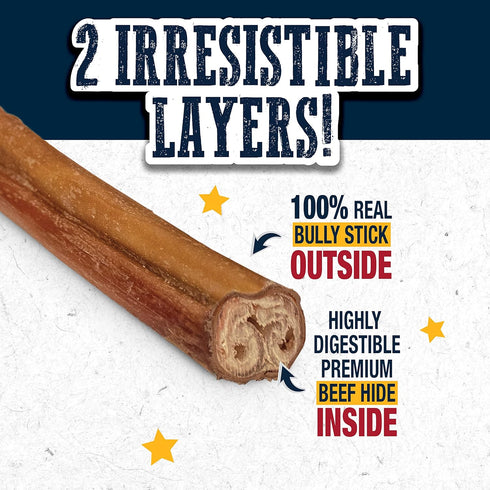 Cadet Bully Hide Sticks for Large Dogs – All-Natural Beef Pizzle, Low Fat, High Protein, 8 Count, Grain & Rawhide-Free