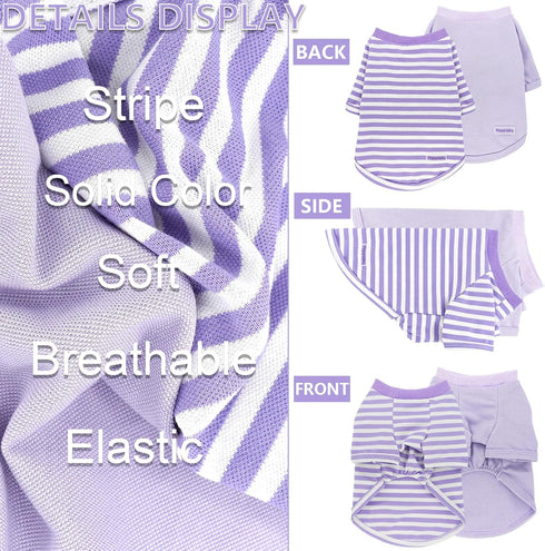 2 Pieces Stripe Dog Clothes for Small Dogs - Summer Dog Shirt, Cute Soft Puppy Clothes, XS~XXL (Purple, Medium)