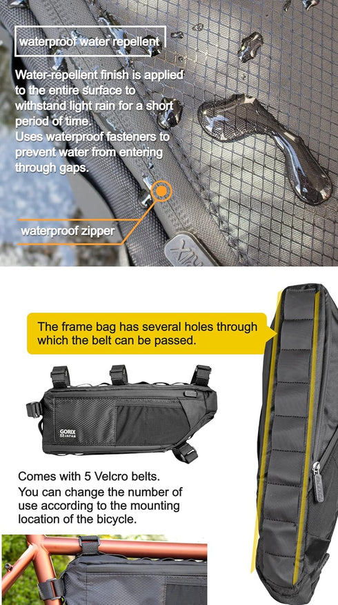 GORIX Expandable 3.5L Bike Triangle Frame Bag, Waterproof Cycling Top Tube Bag