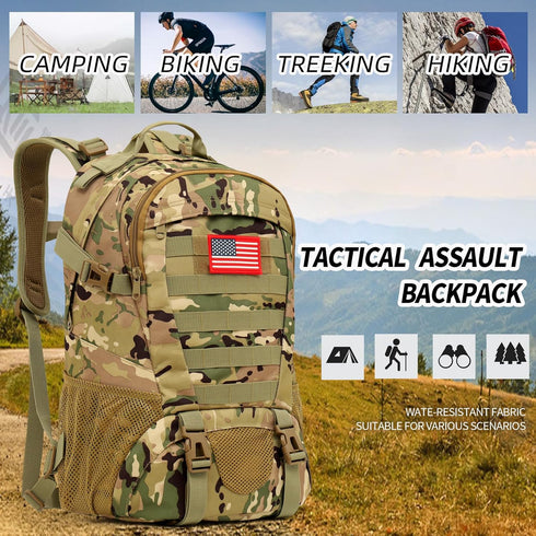 Tactical Military Backpack, Waterproof Black 30L Molle Backpack for Men with Flag Patch