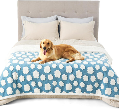 Lesure Waterproof Dog Blanket for Large Dogs - Washable Double Sided Blanket with Warm Jacquard Shag, Blue