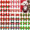 80pcs Christmas Small Dog Hair Bows, Bulk Plaids with Rubber Bands, Mix Christmas Pattern Pet Grooming Bows