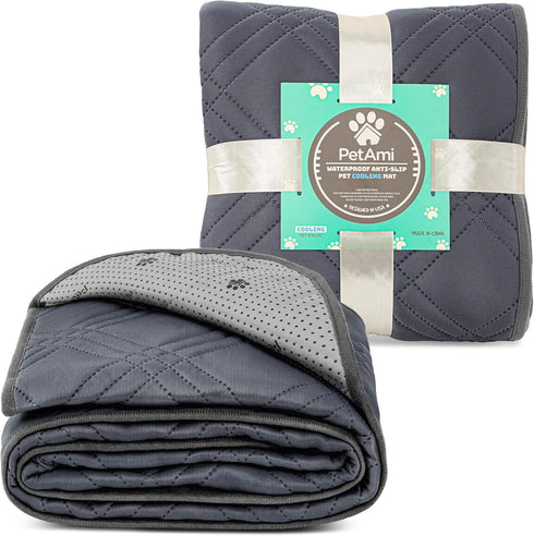 PetAmi Waterproof Cooling Mat for Dog, Premium Anti-Slip Indoor Dog Cool Pad for Sleeping, Grey, 60x80, Q-MAX Large