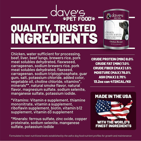 Dave's Pet Food Naturally Healthy Joint Formula Canned Dog Food, 13oz Cans, Case of 12, Made in The USA