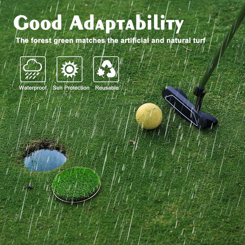 Golf Hole Cup for Backyard Practice Putting Green, Simulated Lawn and Metal Base (2 Pieces)