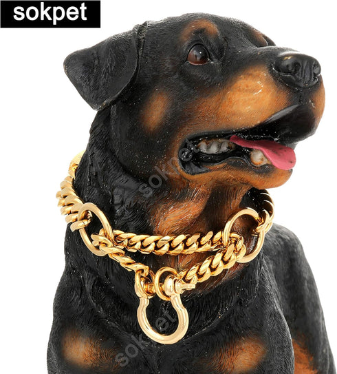 Jewelry Kingdom Gold Dog Martingale Collar Metal Chain with Design Secure Buckle Dog Tag, 18K Cuban Link 15MM (Strong