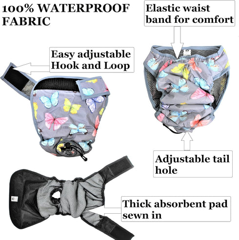 Leak Proof Waterproof Cat Dog Diapers, Female Washable Reusable Absorbent Pad for Small Medium Large Pets, Pack of 2