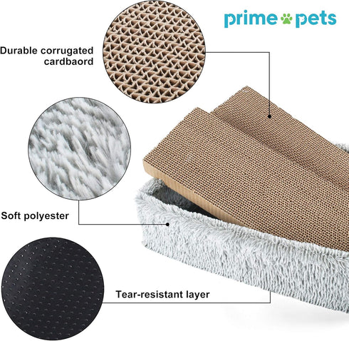 PrimePets Cat Scratcher Lounge - 2 in 1 Reversible Cat Scratching Pad Box Bed with Catnip Included