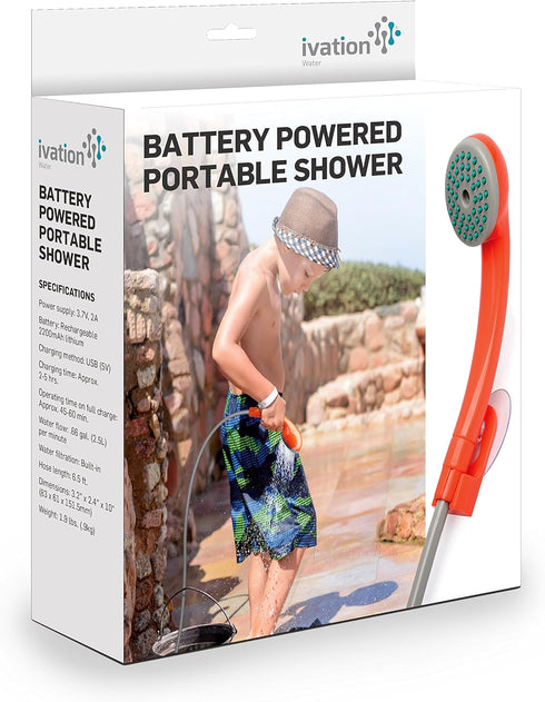 Ivation Portable Outdoor Shower, Battery Powered - Compact Handheld Rechargeable Camping Showerhead - Pumps Water from