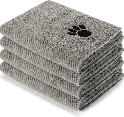 Chumia 4 Pack Absorbent Pet Grooming Towels, Soft Microfiber Quick Drying Dog Bath Towels (Gray, 16 x 31 Inch)