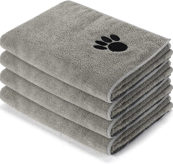 Chumia 4 Pack Absorbent Pet Grooming Towels, Soft Microfiber Quick Drying Dog Bath Towels (Gray, 16 x 31 Inch)