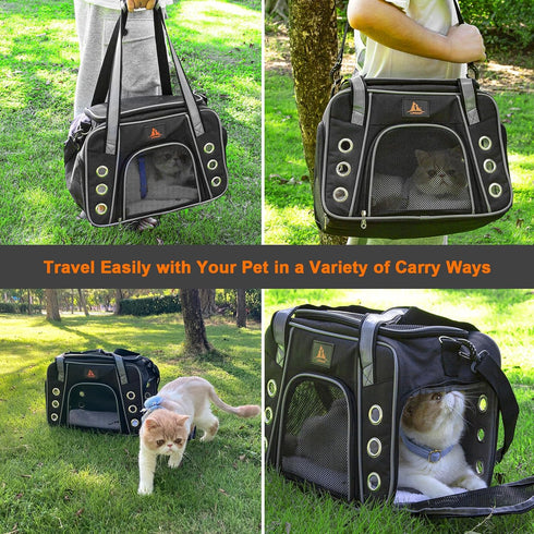 Lifeand Cat Carrier, Collapsible Soft Sided Pet Carrier for Large Medium Cats Under 18lb, Airline Approved