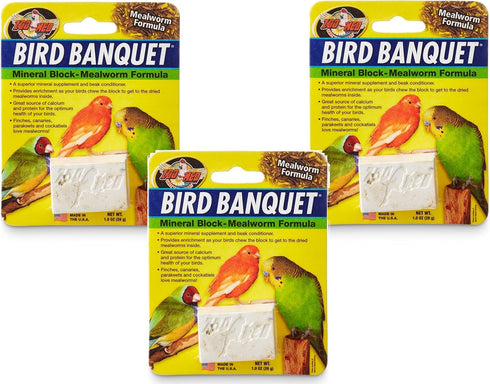 (3 Pack) Zoo Med Bird Banquet Mineral Blocks - Mealworm Formula, Small, 1 Ounce Per Pack