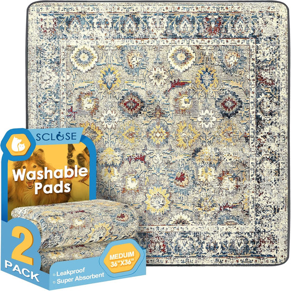 SCLOSE Washable Pee Pad for Dogs 2 Pack, 36" x 36" Reusable Puppy