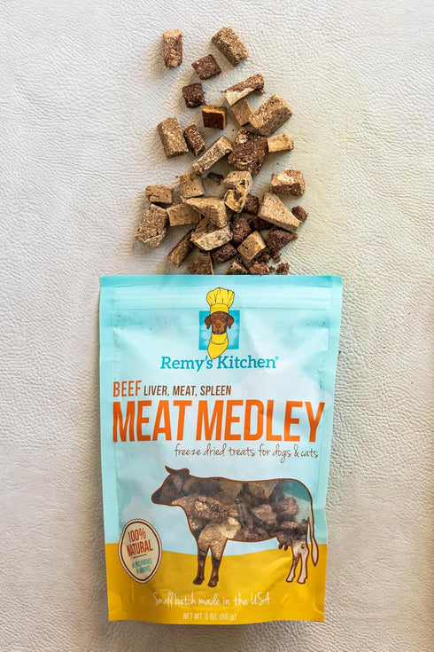 Beef Meat Medley Freeze Dried Dog Treats, USA Sourced, Human-Grade, All Natural, Grain Free - 3 oz