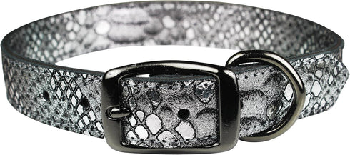 Native Leather Python Print Pet Collar, 1" x 22", Silver