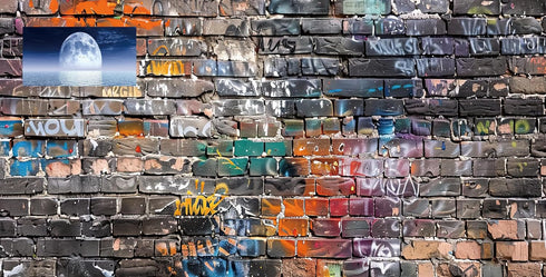 Graffiti Brick Wall Aquarium Background, Art Theme Fish Tank Background 48X18IN