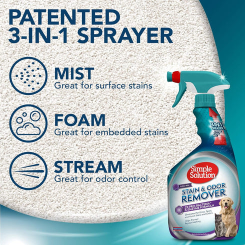 Simple Solution Pet Stain and Odor Remover | Enzymatic Cleaner with 2X Pro-Bacteria Power