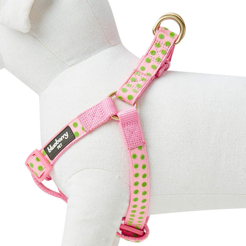 Blueberry Pet Step-in Velvety Polka Dot Flocking Dog Harness, Baby Pink, Chest Girth 26" - 39", Large, Adjustable
