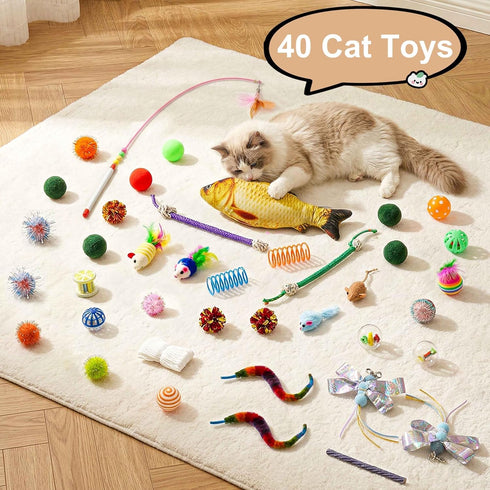 40 Cat Tunnel Bed with Pcs Interactive Cat Toys, Cat Tube with Kitten Toys for Indoor Kittens, Collapsible Play Tunnel