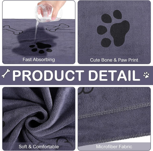 Chumia 8 Pcs Bulk Microfiber Towels for Drying Dogs, Absorbent Pet Bathing Supplies (40 x 24 Inch, Gray)