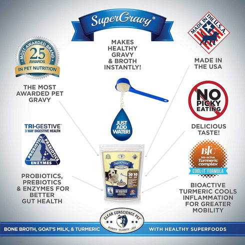 SuperGravy Bon A’ La Goat Natural Dog Food Gravy Topper, Beef Bone Broth, Goat Milk, Gluten Free, 30 Scoop