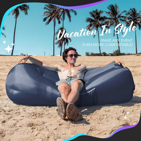 210T 450 lbs. Nevlers Navy Inflatable Couch Air Sofa | Polyester Blow Up Chairs | No-Pump Inflatable Lounger | Air